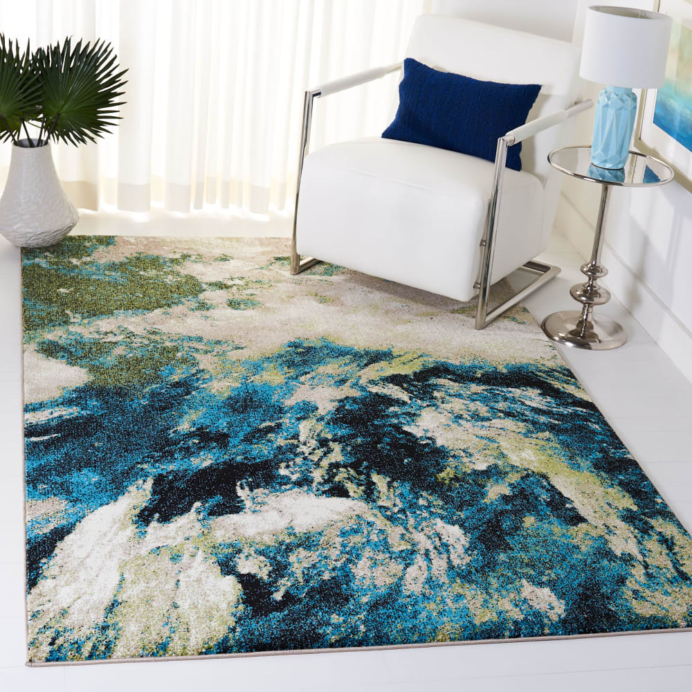 Tapis contemporain en polypropylène bleu/vert, 160 x 229 cm — vue 3