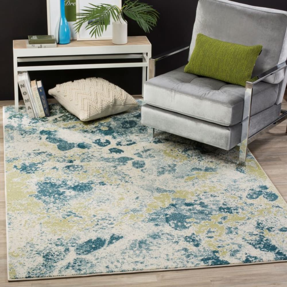 Safavieh Abstrakt Polypropylen-Teppich in Weiß/Blau, 160 x 229 cm style modern Blau Pp - Polypropylen