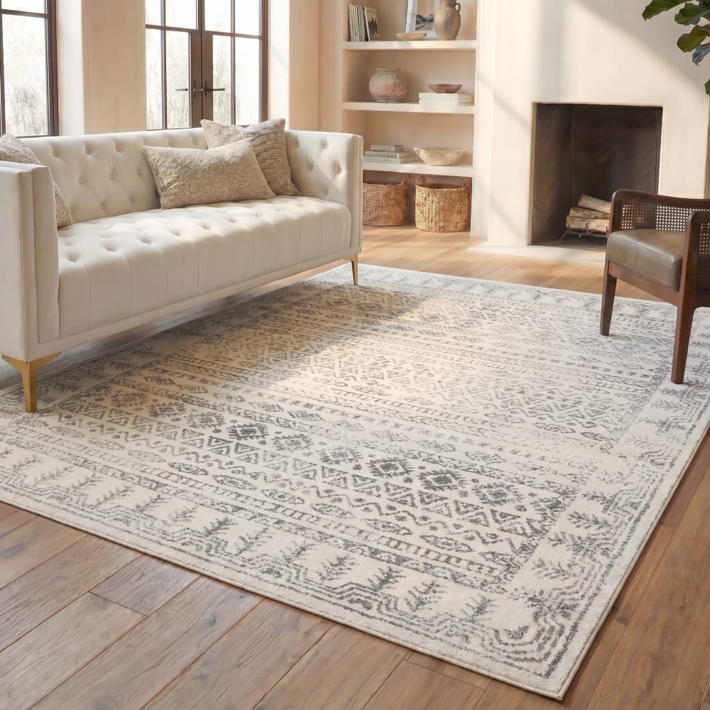 Böhmisch Polypropylen-Teppich in Weiß/Grau, 160 x 229 cm -