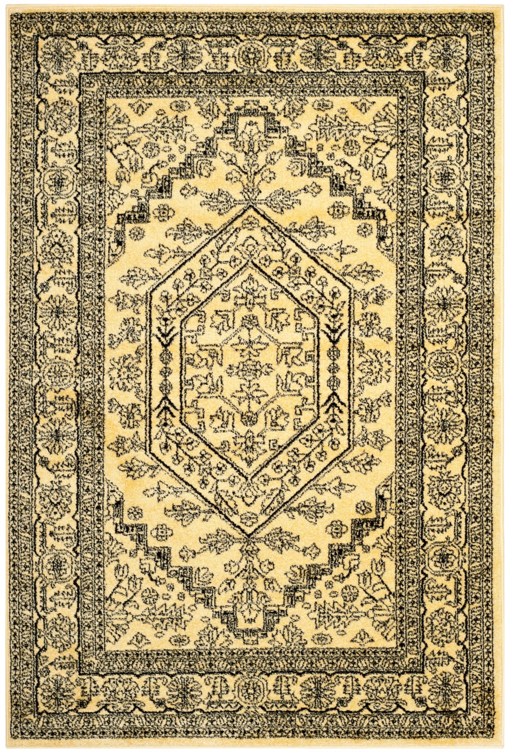 Medaillon Polypropylen-Teppich in Gold/Schwarz, 155 x 229 cm -