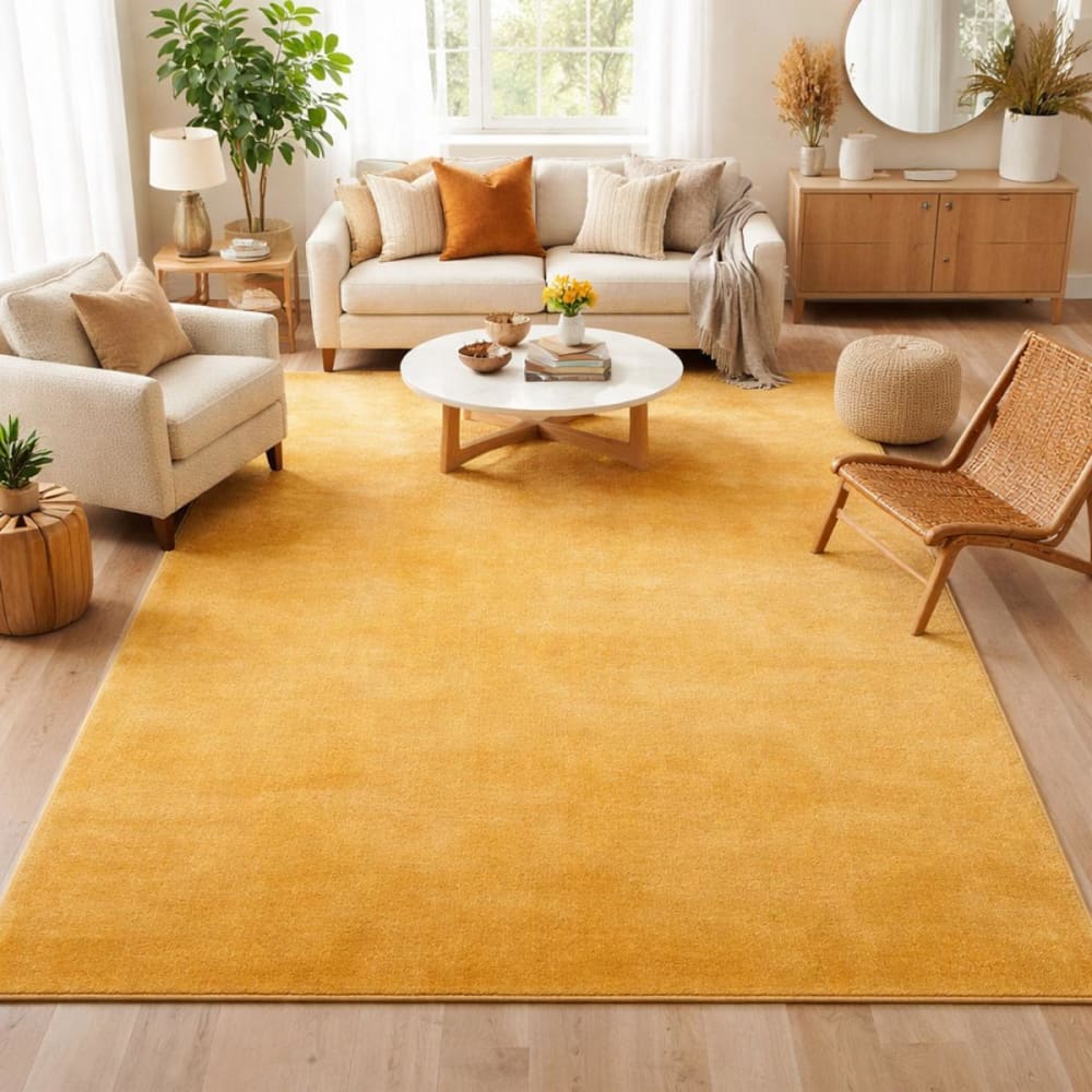 Un amour de tapis Hochfloriger Teppich mit langem Flor für das Wohnzimmer, 160 x 220 style modern Gold Öko-Tex Zertifikat Pes - Polyester