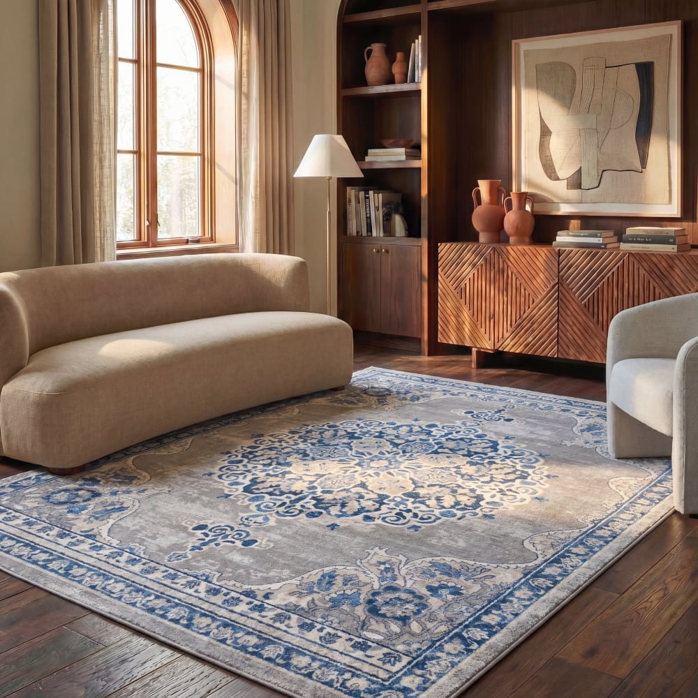 Safavieh Übergangsphase Polypropylen-Teppich in Grau/Blau, 160 x 229 cm style vintage Blau Pp - Polypropylen