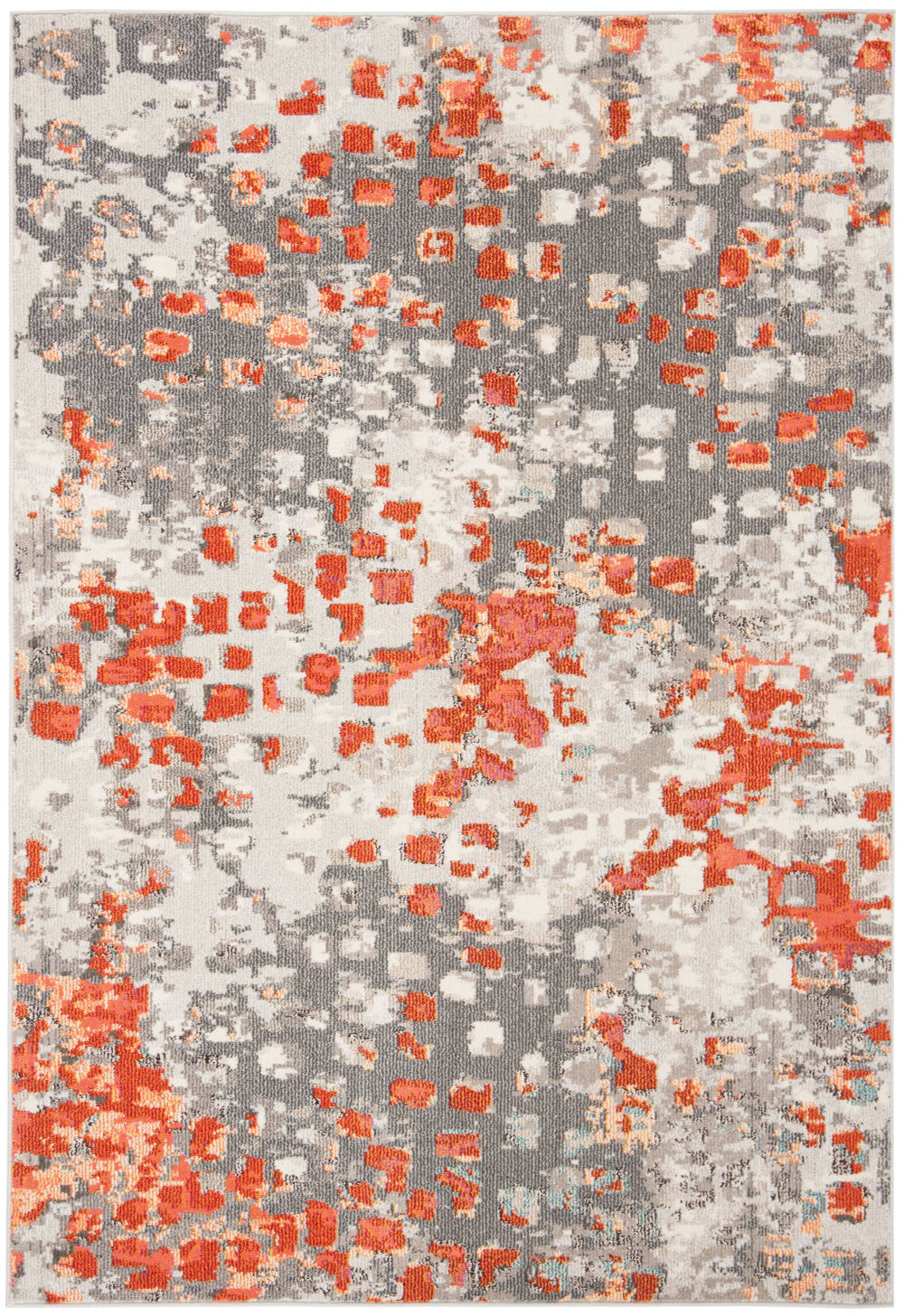 Tapis contemporain en polypropylène gris/orange, 160 x 229 cm