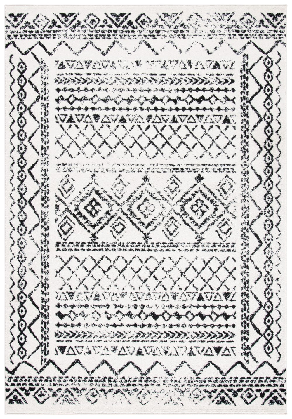 Böhmisch Polypropylen-Teppich in Weiß/Schwarz, 160 x 229 cm -
