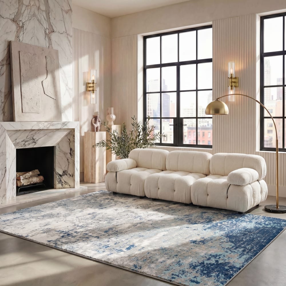 Safavieh Zeitgenössische Polypropylen-Teppich in Grau/Blau, 160 x 229 cm style modern Blau Pp - Polypropylen