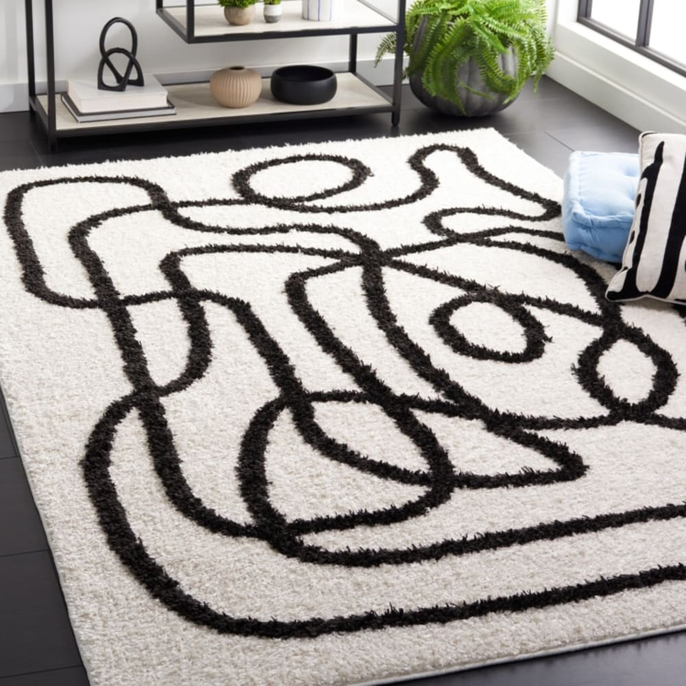 Safavieh Modern Polyester-Teppich in Weiß/Schwarz, 160 x 229 cm style modern Weiß Pes - Polyester