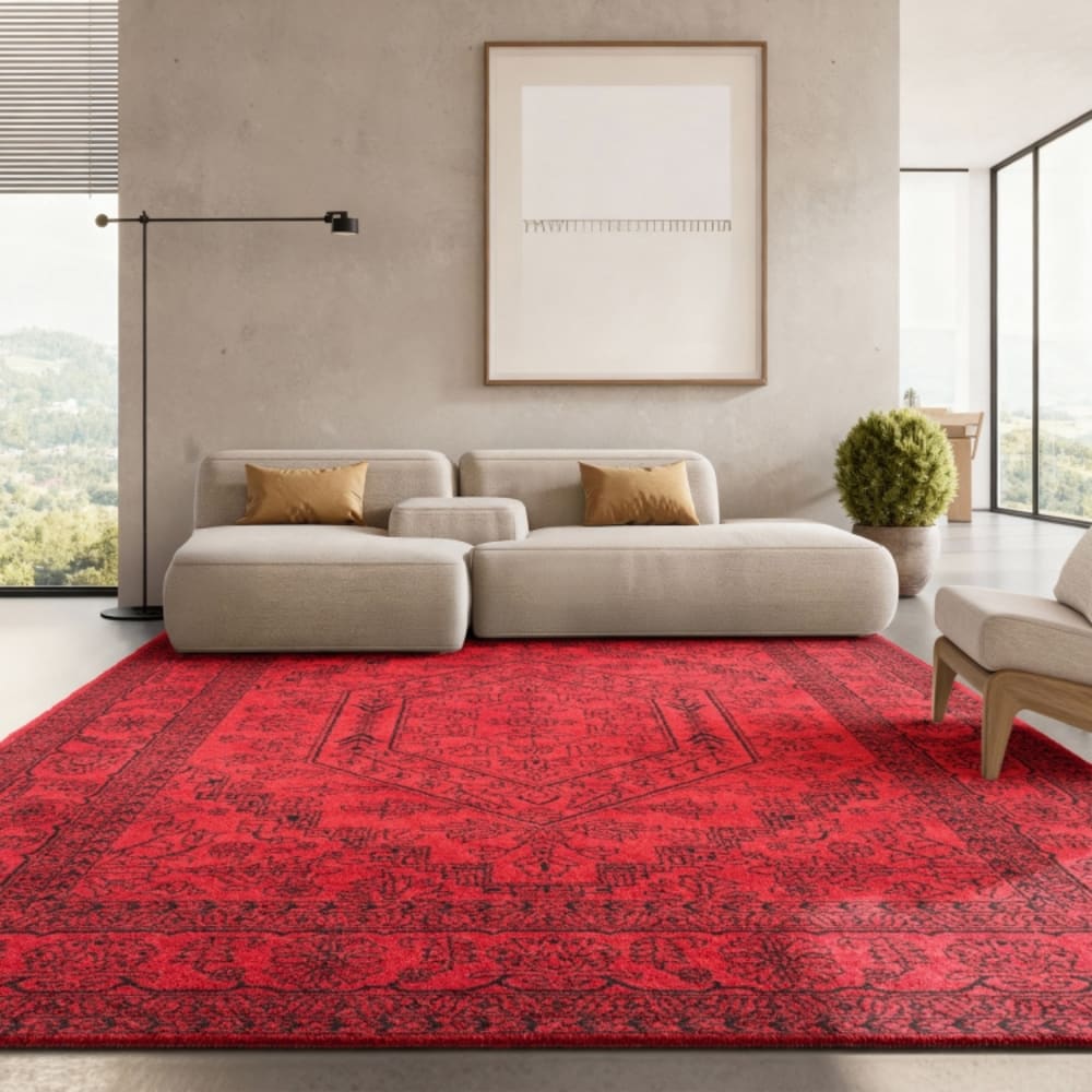 Tapis médaillon en polypropylène rouge/noir, 155 x 229 cm — vue 3