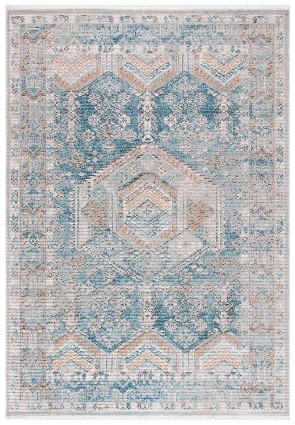 Tapis contemporain en polypropylène bleu/or, 160 x 229 cm