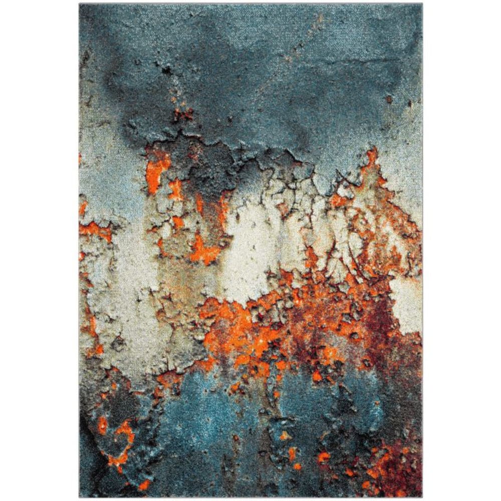 Tapis contemporain en polypropylène bleu/multicolore, 160 x 229 cm