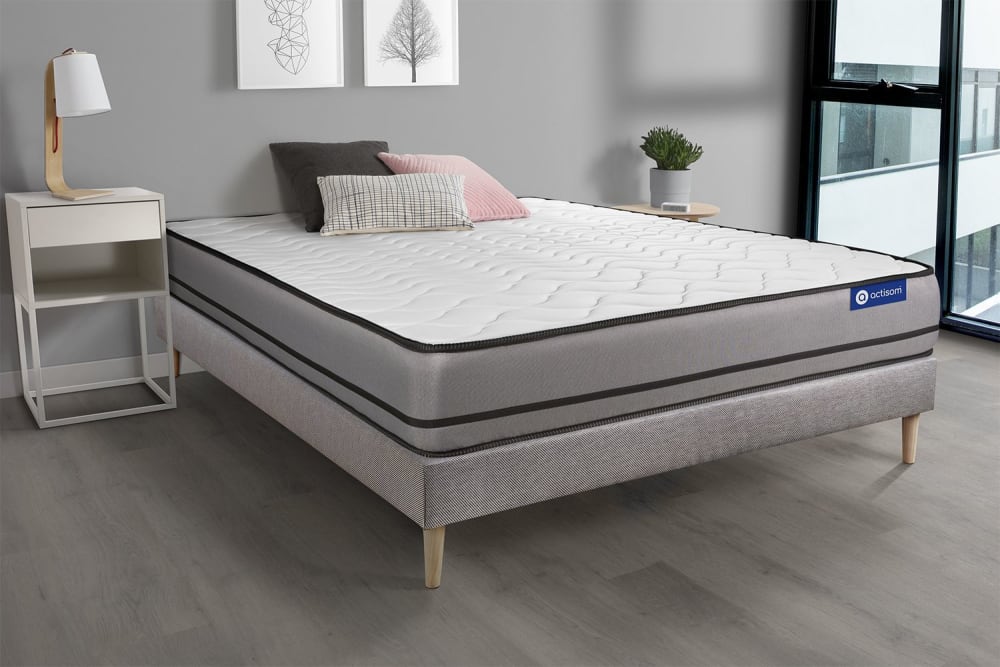 Actisom Bettgestell + Matratze aus Latex und Memory-Schaum 120 x 220 cm, grau style modern - Holz