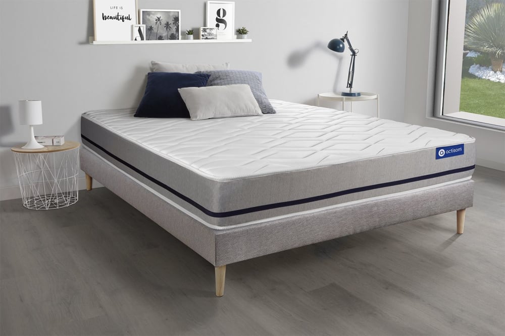 Actisom Bettgestell + Matratze aus Latex und Memory-Schaum 120 x 220 cm, grau style modern - Holz
