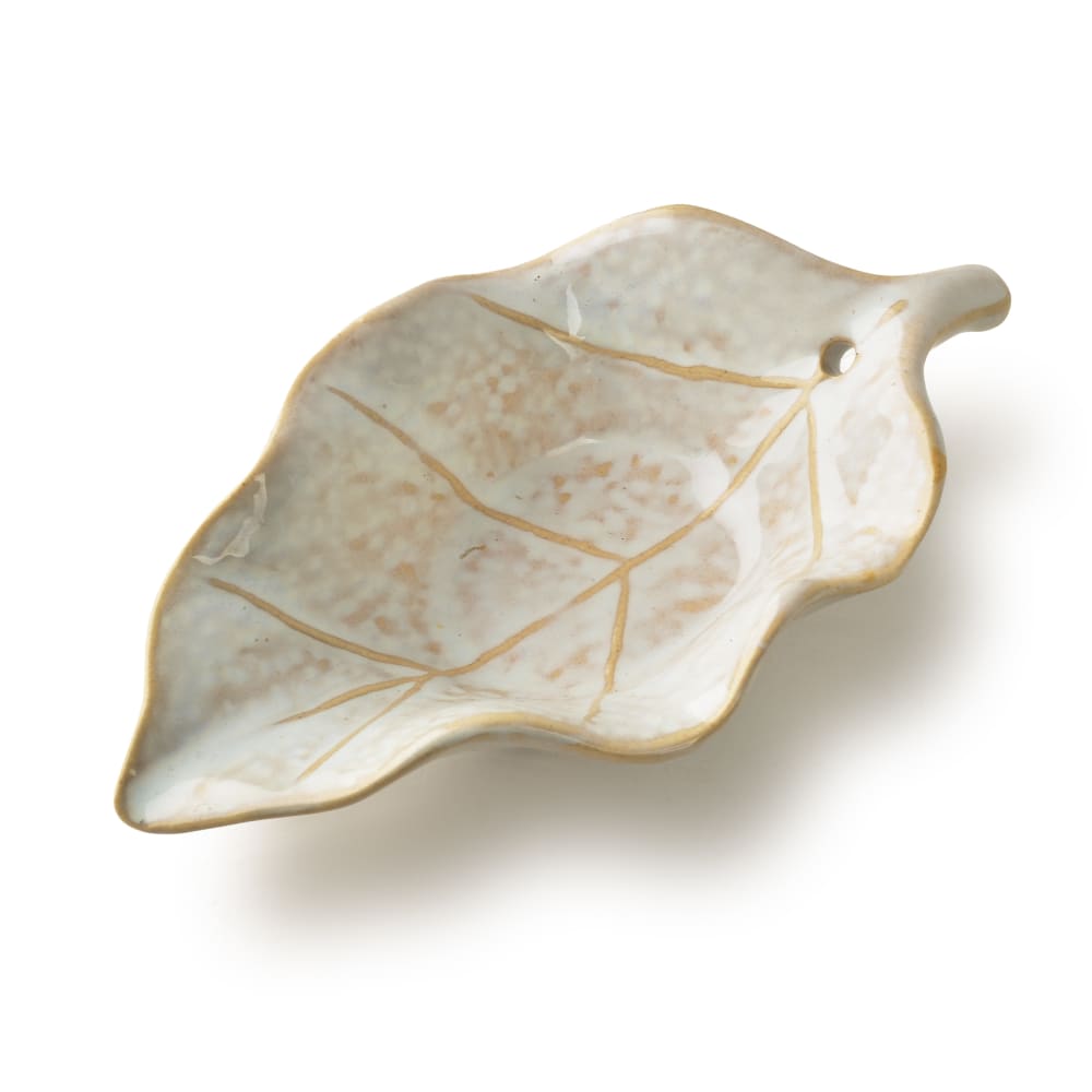 MONDEX Räucherstäbchenhalter aus Keramik in Blattform 14x8x4 cm Weiß-Beige Beige Keramik