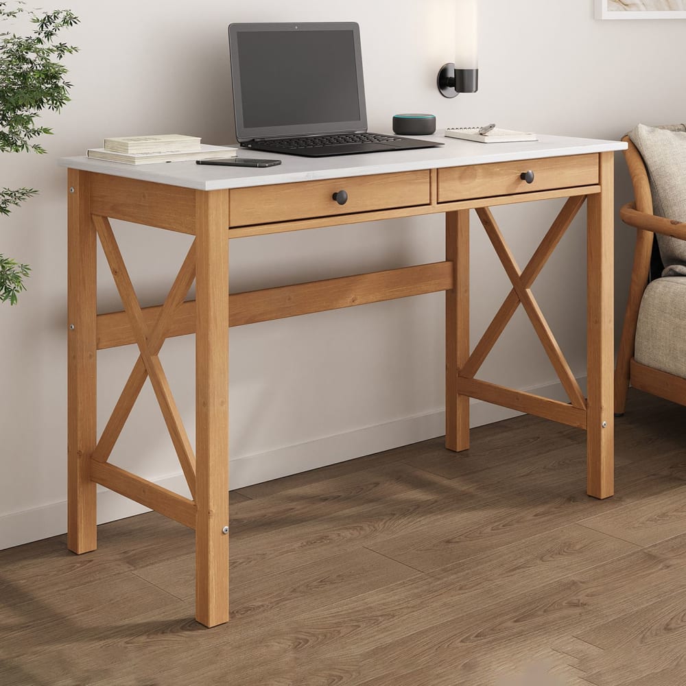 Schreibtisch aus Massivholz, weiß/Eiche - Maisons Du Monde