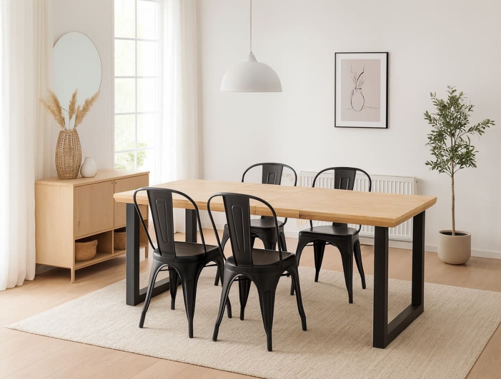Ausziehbarer Esstisch aus Eiche und Stahl B 220 cm - Maisons Du