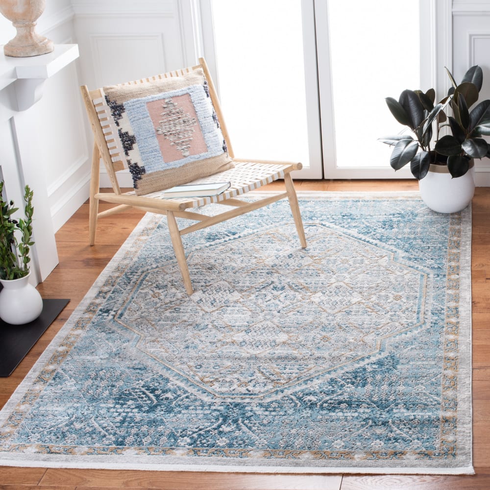 Safavieh Zeitgenössische Polypropylen-Teppich in Blau/Grau, 160 x 229 cm style modern Blau Pp - Polypropylen