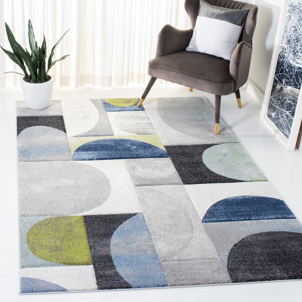 Zeitgenössische Polypropylen-Teppich in Grau/Blau, 160 x 229 cm -