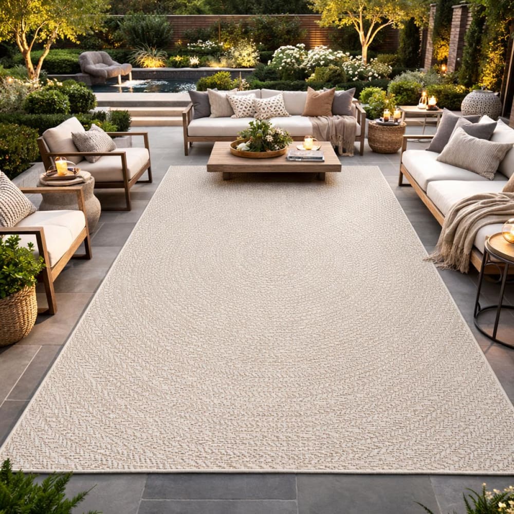 Indoor-Outdoor-Teppich Ton-in-Ton-Jute-Optik rund Ø120