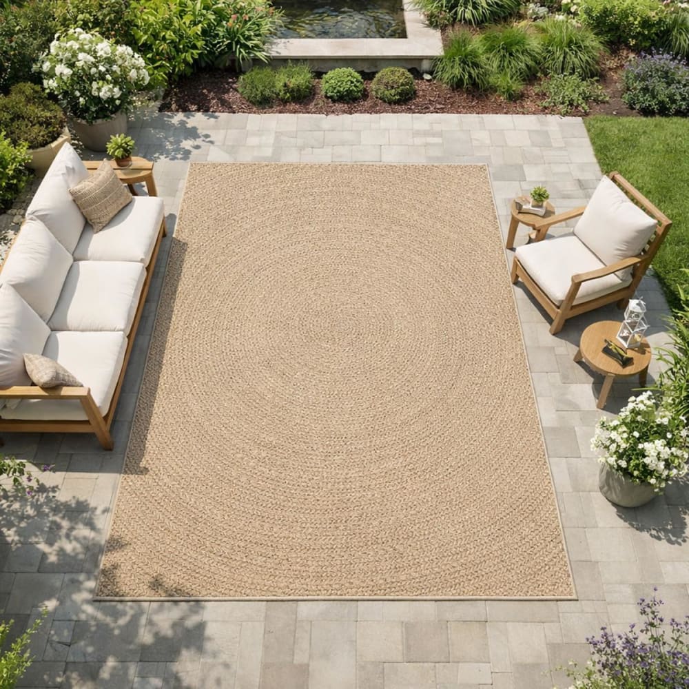 Outdoor-Innenteppich in Ton-in-Ton-Jute-Optik 200x290 Beige -