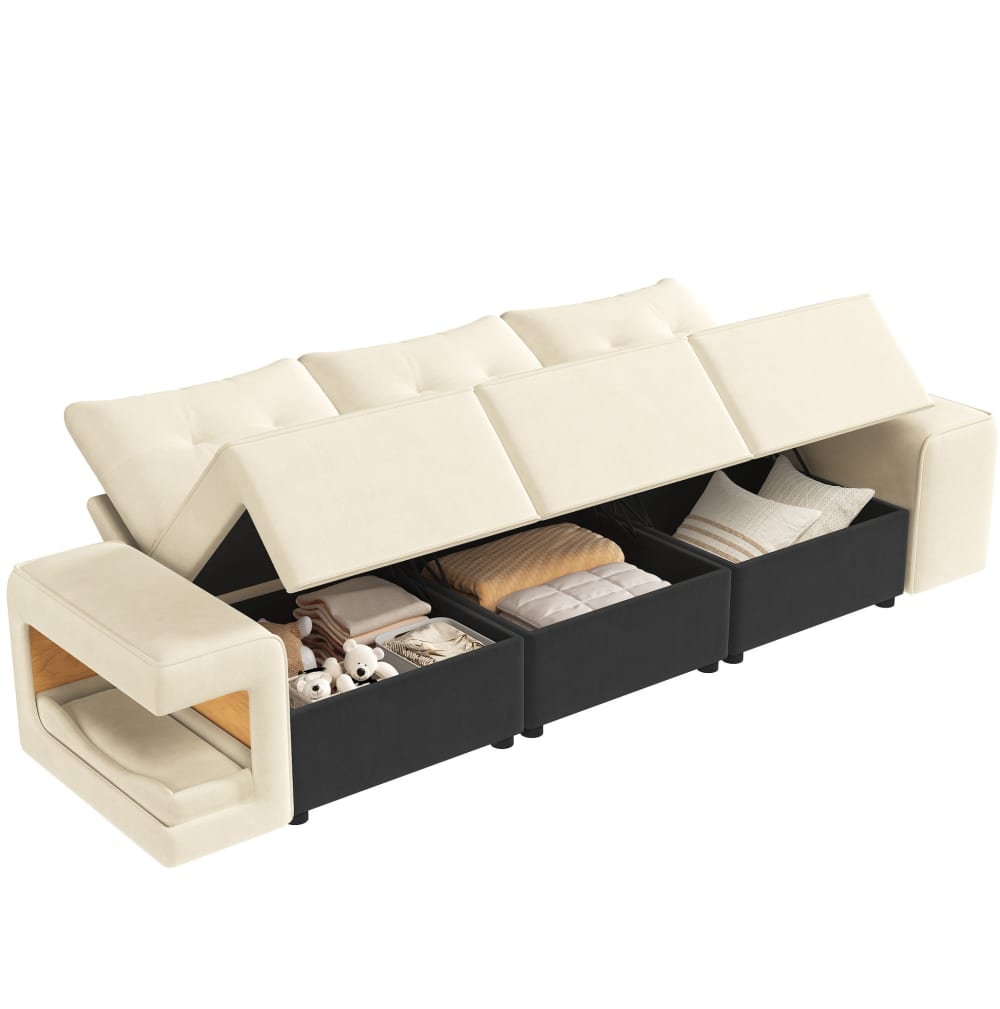 Canapé 3 places en velours - beige