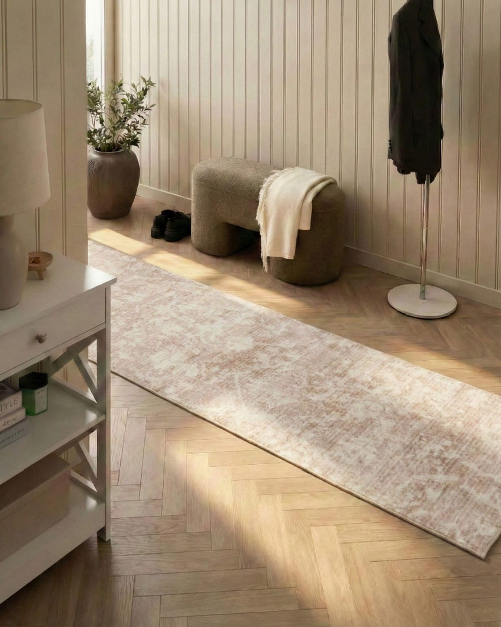 Läufer Teppich aus Stoff 300 x 80cm, beige - Maisons Du Monde