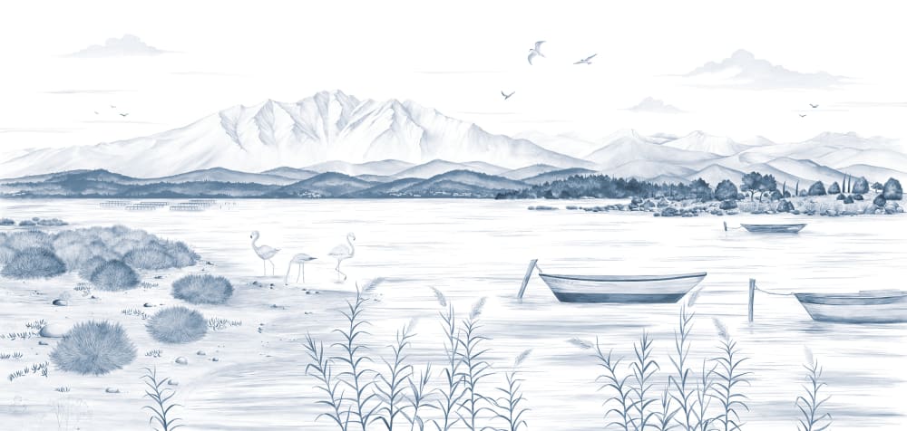 Papier peint l'étang du bord de mer, bleu 225 x 250cm — vue 3