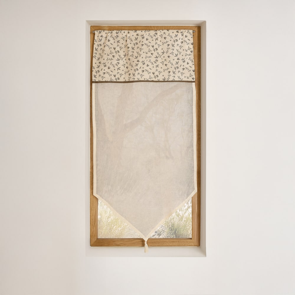 Home Maison Baumwollverglasung mit Pflanzenverblendung und niedriger Spitze style modern Beige Leinen