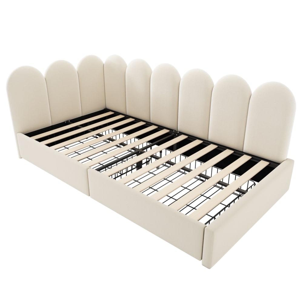 Polsterbett mit 2 Schubladen und Lattenrost 90x200 Beige -