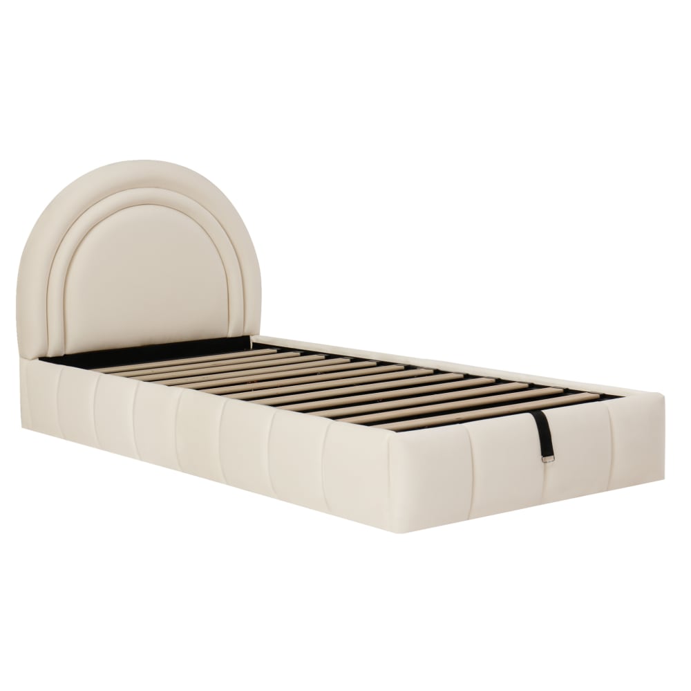 Polsterbett Kinderbett mit Stauraum und Lattenrost 90x200 Beige -