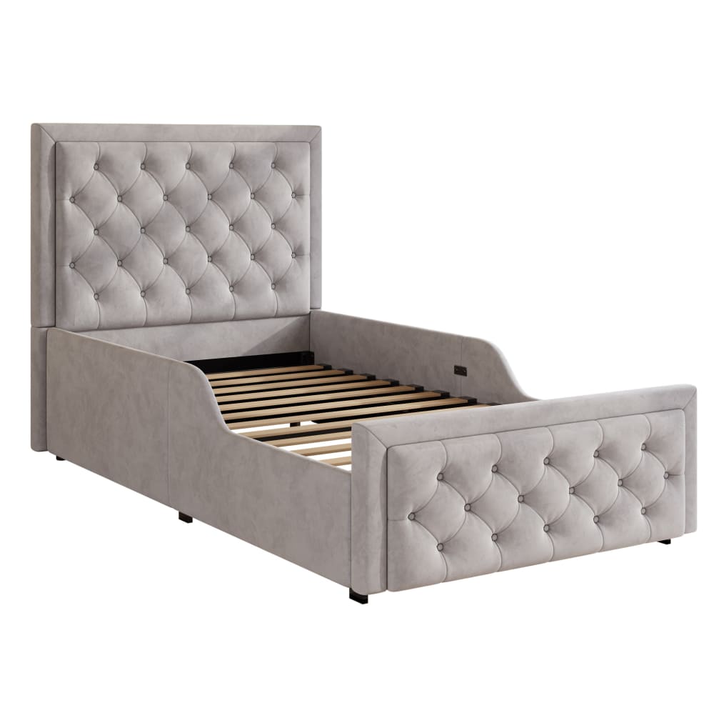 Polsterbett Kinderbett mit Stauraum und Lattenrost 90x200 Grau -