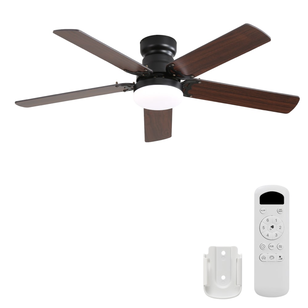 ComfortXL Leiser Deckenventilator Schwarz Braun 107 cm mit LED Schwarz Holz
