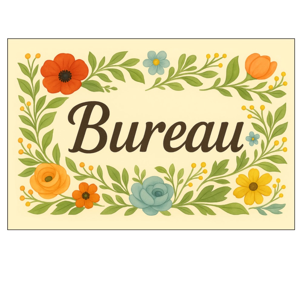 Plaque de porte en métal bureau fleurie Plaque de porte en métal bureau fleurie