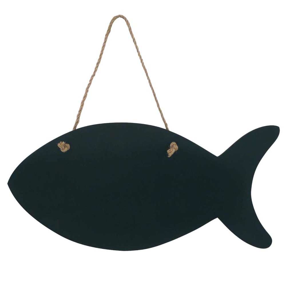 Plaque mémo ardoise en bois noir en forme de poisson 32 cm Plaque mémo ardoise en bois noir en forme de poisson 32 cm