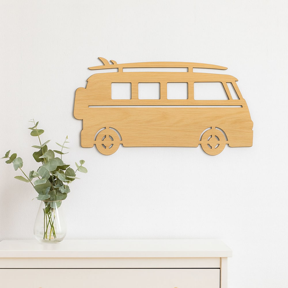 Décoration murale en bois van et planche de surf