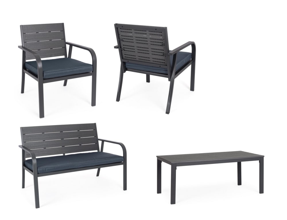 Stahllounge und anthrazitfarbene HDPE-Tischplatte - Maisons Du