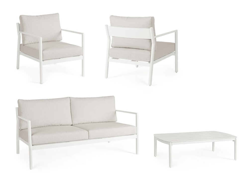 Wohnzimmer aus weißem Aluminium mit Holzoptik (Spunpoly) -