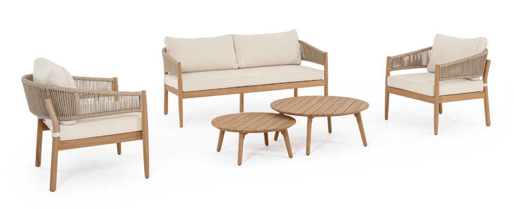 Salon en bois et tressage - teck