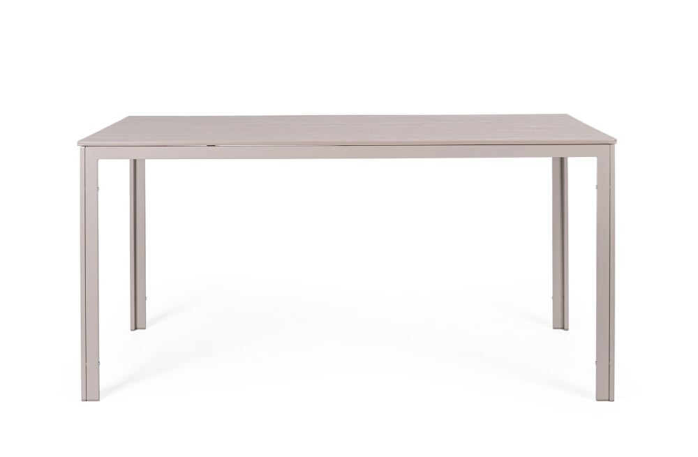 Stahltisch mit HDPE-Tischplatte in Holzoptik 156x78 Taubengrau -