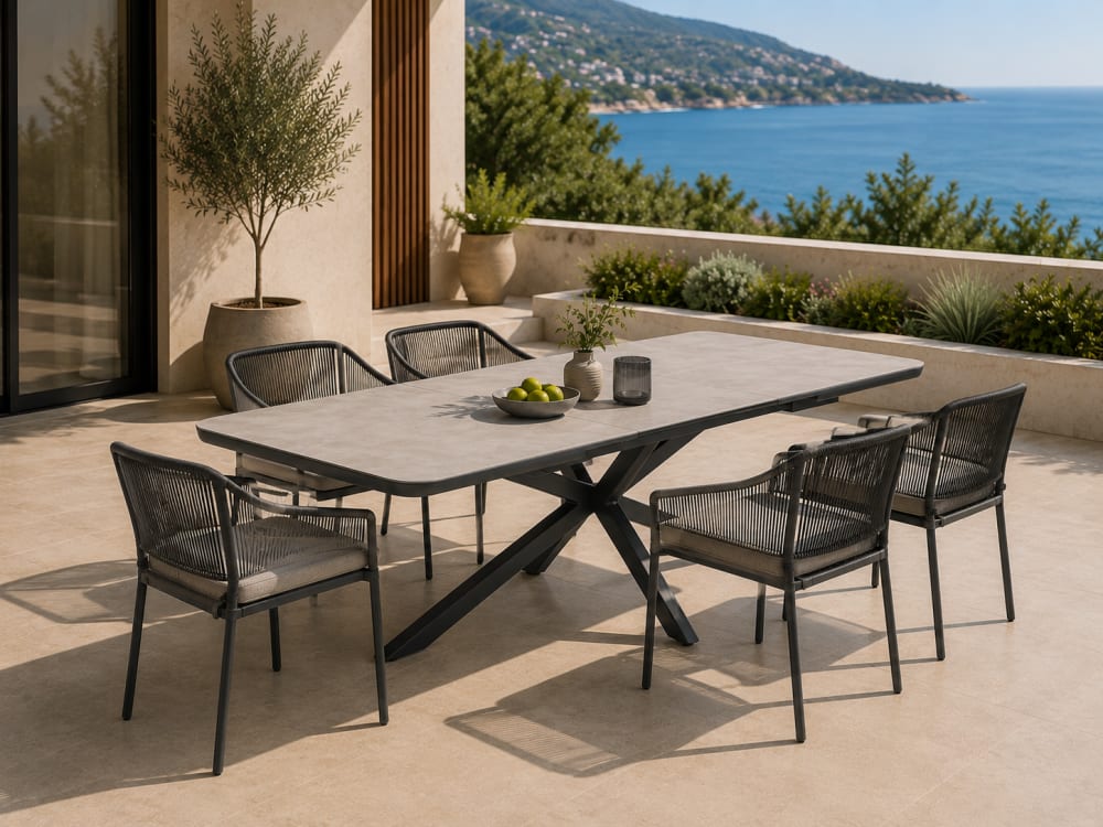 Aluminiumtisch mit Keramikplatte 205-265x103 Anthrazit - Maisons