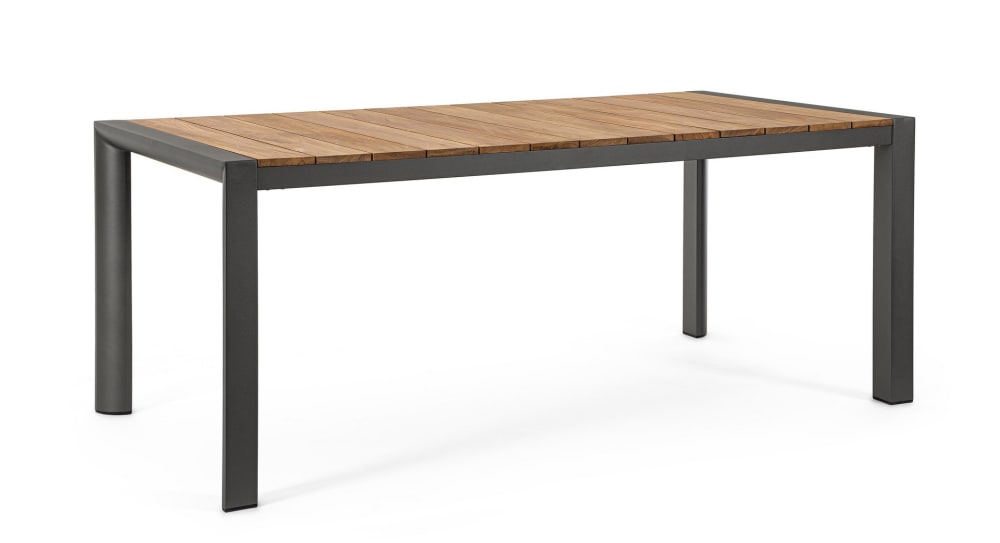 Outdoor living Aluminiumtisch mit 180x90 großer anthrazitfarbener Teakholzplatte style modern Schwarz Aluminium