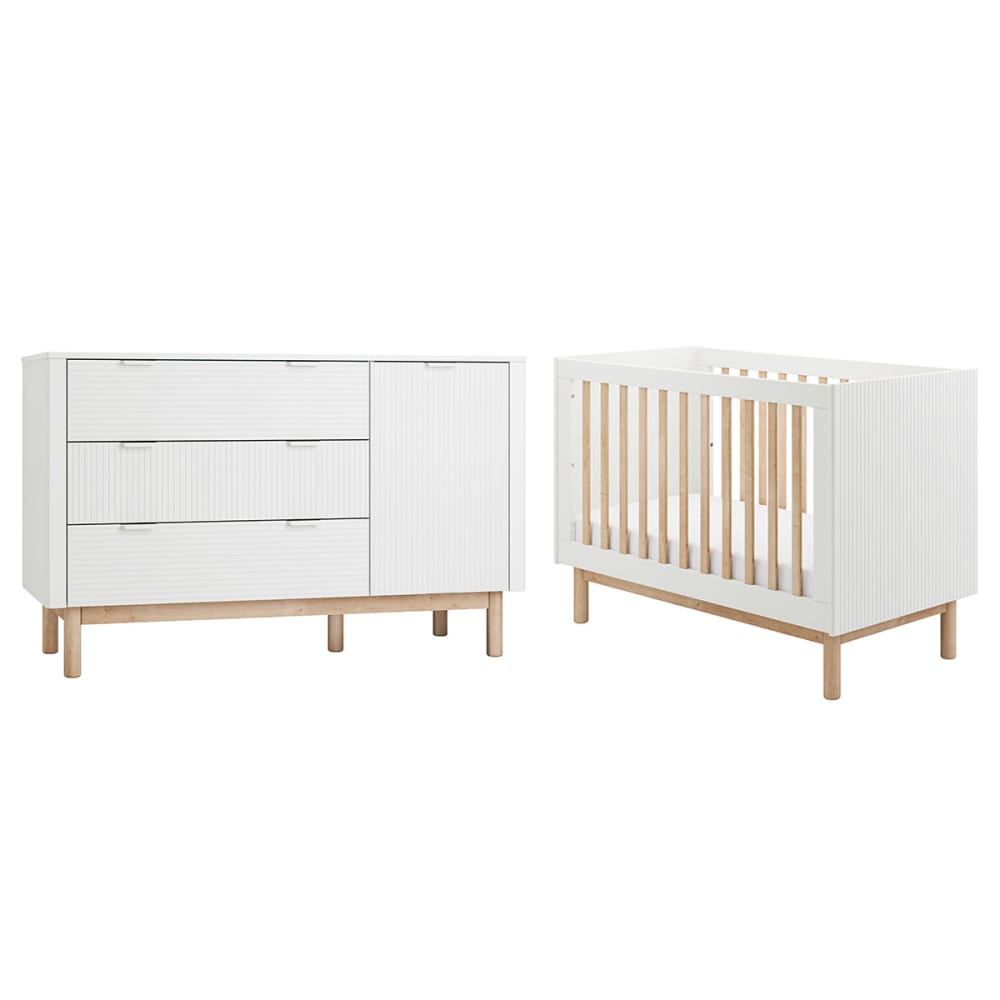 Lit évolutif 60x120 et commode panneaux mdf et stratifié blanc