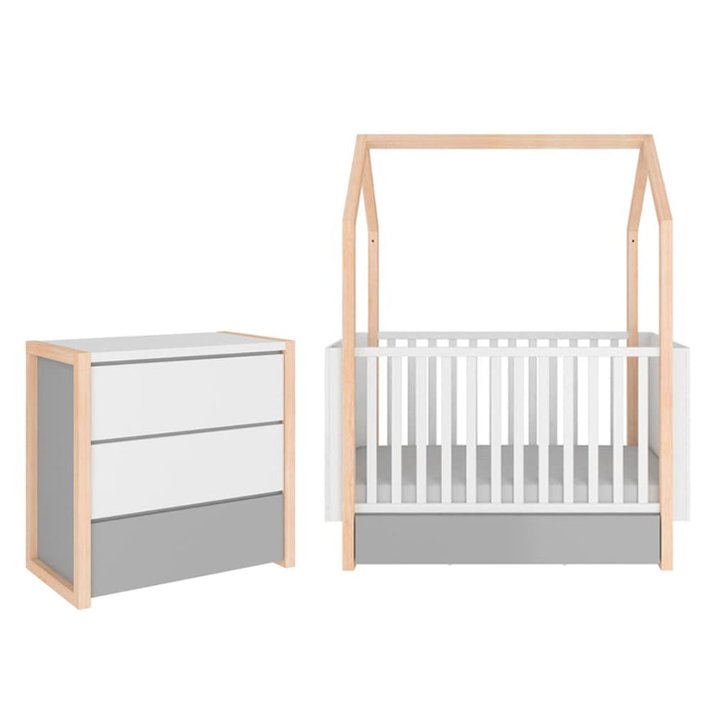 Lit évolutif cabane 70x140 et commode panneaux mdf et stratifiés blanc
