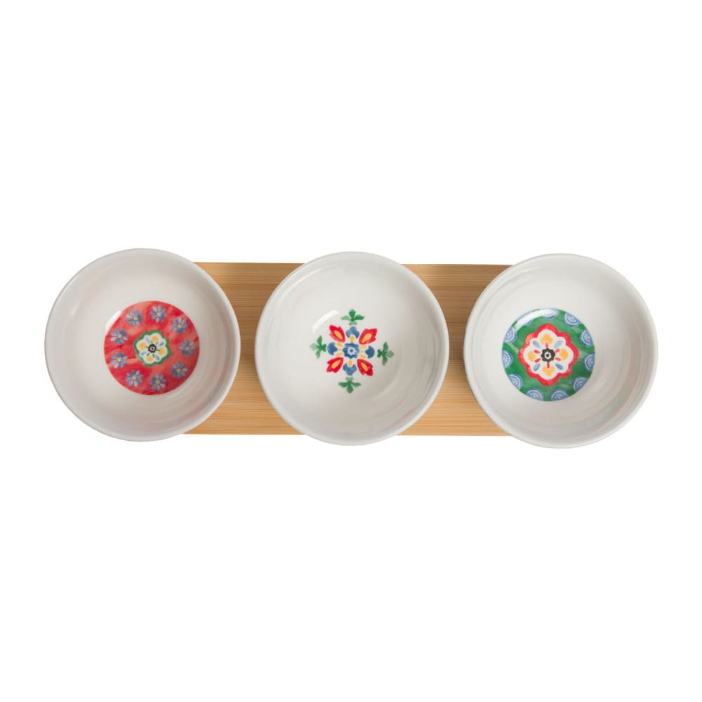 Coffret plateau avec 3 bols  blanc en porcelaine