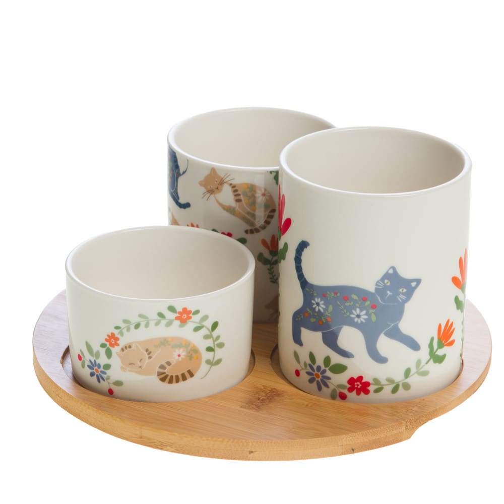 Plat rond et ses 3 bols  blanc en porcelaine