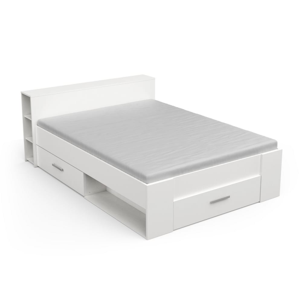 Lit 2 places blanc avec - tiroirs niches
