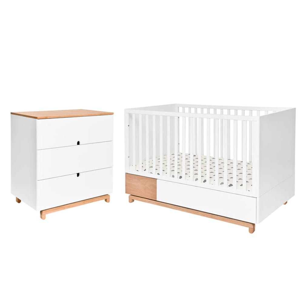 Lit évolutif 70x140 et commode panneaux mdf et stratifiés blanc