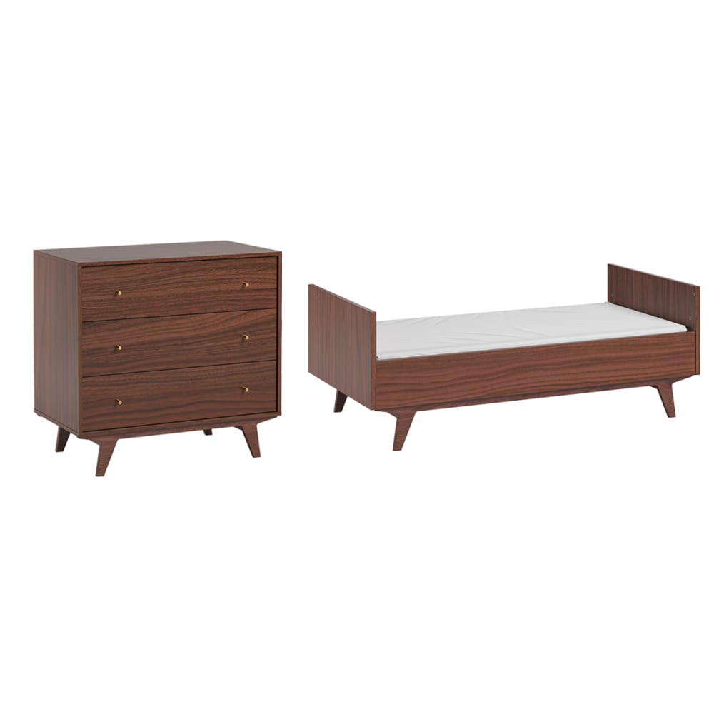Lit évolutif 70x140 et commode panneaux de particules marron