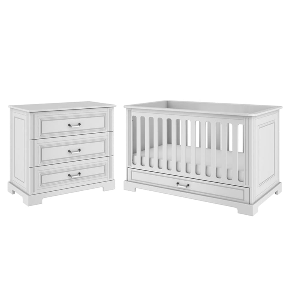 Lit évolutif 70x140 et commode panneaux mdf et stratifiés blanc
