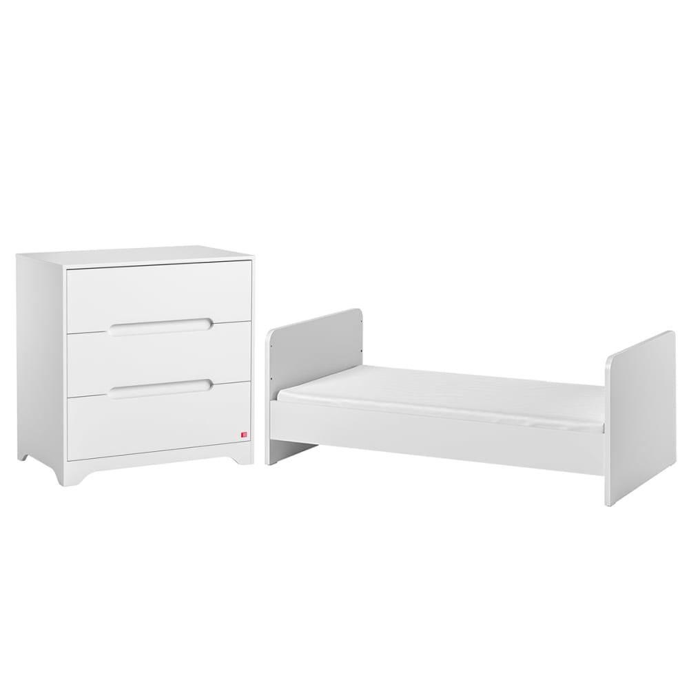 Lit évolutif 70x140 et commode panneaux de particules blanc
