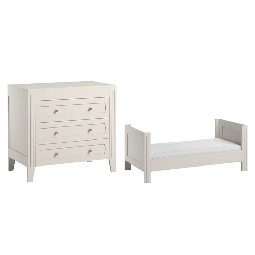 Lit bébé évolutif et commode panneaux mélaminés blanc