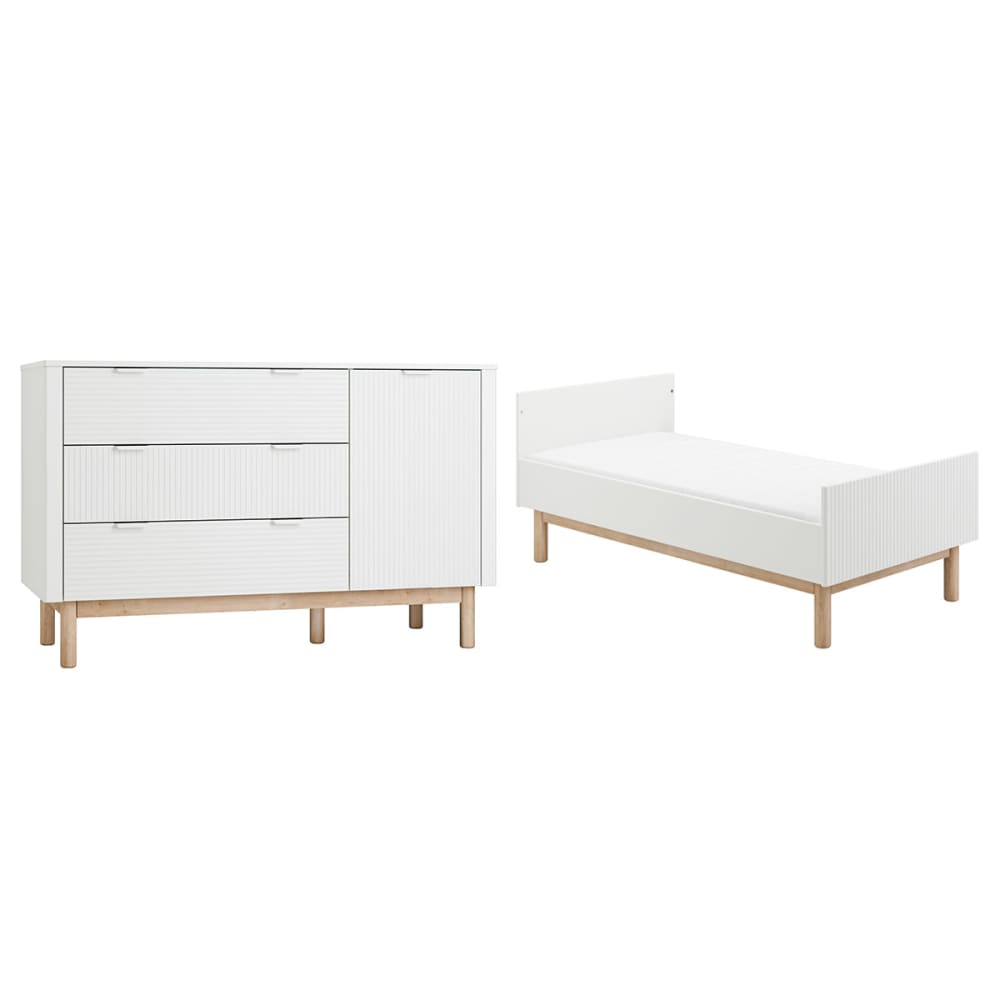 Lit évolutif 70x140 et commode panneaux mdf et stratifié blanc